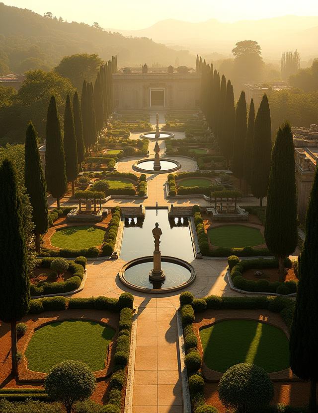 Vista del giardino restaurato di Lucullo a Tivoli.